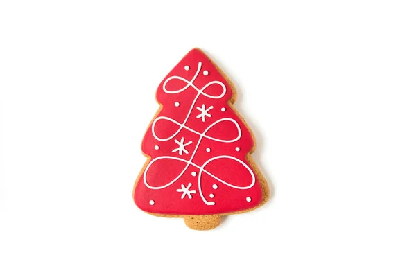 Yeni yıl ve yılbaşı kurabiyeleri. Ağaç şeklinde. Üst Manzara. Beyaz üzerine izole edilmiş. minimalist stil.