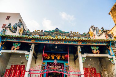 Ho Chi Minh Şehri, Vietnam - JAN 11,2020: Thien Hau Tapınağı 'nın giriş kapısı (Hoi quan Quang Trieu pagoda) - Ho Chi Minh Şehri' ndeki (Saigon) Vietnam 'daki Vietnam Çin tapınağından biri