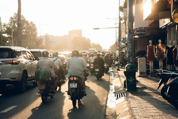 Cidade Chi Minh Vietnã Junho 2020 Ocupado Engarrafamento Durante Pôr — Fotografia de Stock
