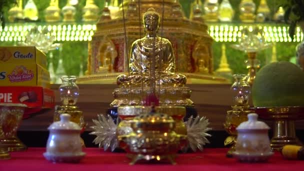 Dhatu 或撒拉 Sarira 都很小 看起来像珍珠或水晶 是在佛教僧侣死后被火化后形成的 它们包含在镶嵌着黄金或玻璃和银的圣物中 — 图库视频影像