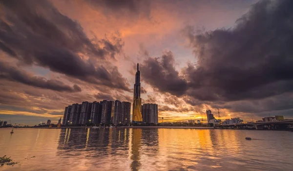 Sunset Landmark Super Tall Skyscraper Center Chi Minh City Vietnam — Stock Photo, Image