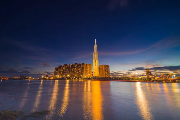 Zonsondergang Landmark Een Super Hoge Wolkenkrabber Het Centrum Chi Minh — Stockfoto