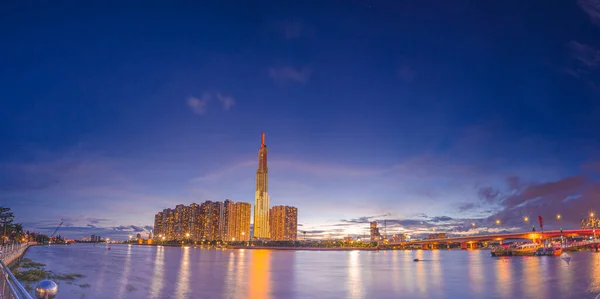 Tramonto Landmark Grattacielo Super Alto Nel Centro Chi Minh City — Foto Stock