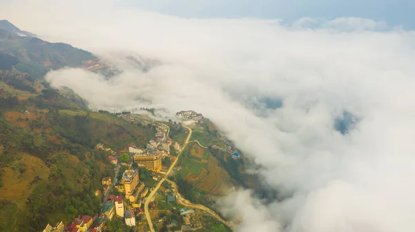 Vista Aérea Paisagem Panorama Cidade Colina Cidade Sapa Província Lao — Fotografia de Stock