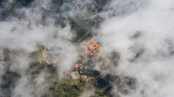 Veduta Aerea Architettura Del Tempio Pagoda Sulla Cima Del Monte — Foto Stock