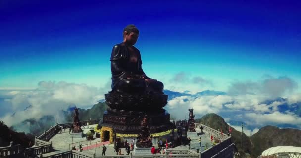 Aerial View Architecture Temple Pagoda Top Fansipan Mountain Beautiful Natural — Stock Video