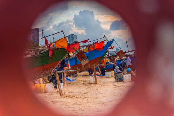 Vung Tau Vietnã Agosto 2020 Visão Dos Pescadores Locais Empurrando — Fotografia de Stock