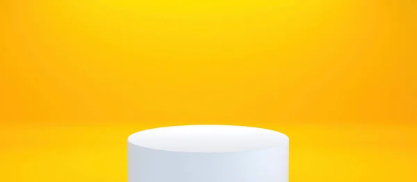 Banner Empty Podium Pedestal Display Yellow Background Box Stand Concept — Stock Photo, Image