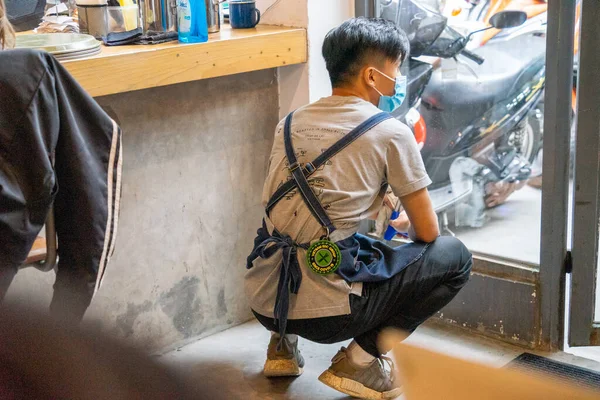 Cidade Chi Minh Vietnã Setembro 2020 Equipe Cafeteria Está Limpando — Fotografia de Stock