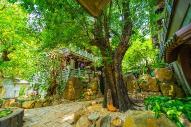 Khanh An Pagoda 'nın erken güneşindeki güzel manzara, Ho Chi Minh şehri, Vietnam - Saigon' daki küçük Japonya. Seyahat ve manzara konsepti.