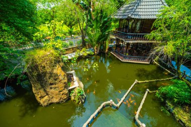 Khanh An Pagoda 'nın erken güneşindeki güzel manzara, Ho Chi Minh şehri, Vietnam - Saigon' daki küçük Japonya. Seyahat ve manzara konsepti.