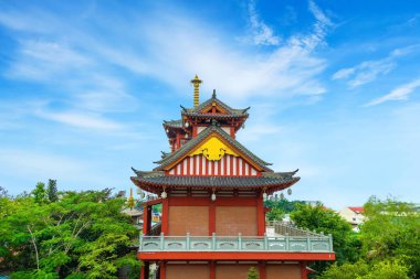 Khanh An Pagoda 'nın erken güneşindeki güzel manzara, Ho Chi Minh şehri, Vietnam - Saigon' daki küçük Japonya. Seyahat ve manzara konsepti.