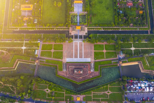 从空中俯瞰越南的霍城堡 皇宫护城河 皇宫建筑群 顺化市 旅行和景观概念 — 图库照片