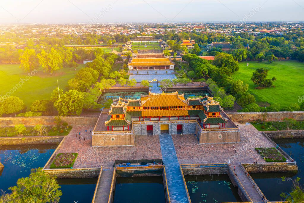 Aerial view of the Hue Citadel in Vietnam. Imperial Palace moat ,Emperor palace complex, Hue city, Vietnam. Travel and landscape concept #417132776 - Larastock