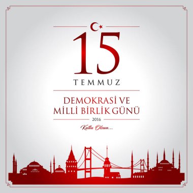 15 temmuz demokrasi ve milli birlik vektör illüstrasyonu. (15 Temmuz, Türkiye Demokrasi ve Ulusal Birlik Günü kutlama kartı.)