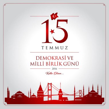 15 temmuz demokrasi ve milli birlik vektör illüstrasyonu. (15 Temmuz, Türkiye Demokrasi ve Ulusal Birlik Günü kutlama kartı.)