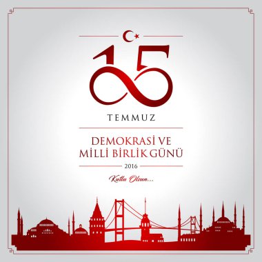 15 temmuz demokrasi ve milli birlik vektör illüstrasyonu. (15 Temmuz, Türkiye Demokrasi ve Ulusal Birlik Günü kutlama kartı.)