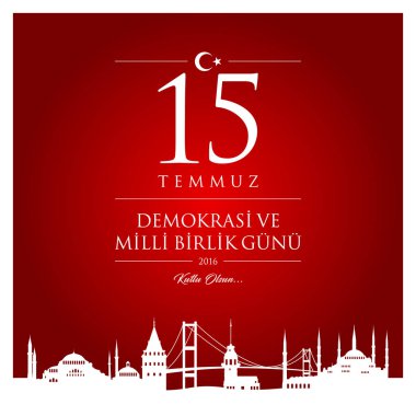 15 temmuz demokrasi ve milli birlik vektör illüstrasyonu. (15 Temmuz, Türkiye Demokrasi ve Ulusal Birlik Günü kutlama kartı.)