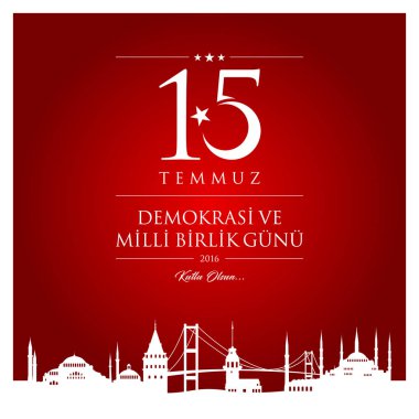15 temmuz demokrasi ve milli birlik vektör illüstrasyonu. (15 Temmuz, Türkiye Demokrasi ve Ulusal Birlik Günü kutlama kartı.)