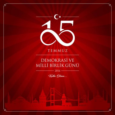 15 temmuz demokrasi ve milli birlik vektör illüstrasyonu. (15 Temmuz, Türkiye Demokrasi ve Ulusal Birlik Günü kutlama kartı.)