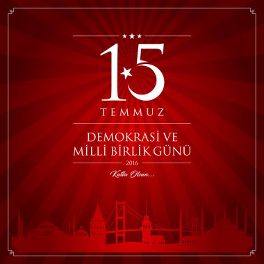 15 temmuz demokrasi ve milli birlik vektör illüstrasyonu. (15 Temmuz, Türkiye Demokrasi ve Ulusal Birlik Günü kutlama kartı.)