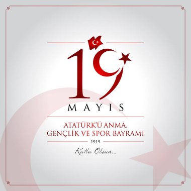 19 mayis Ataturku anma, genclik ve spor bayrami vektör illüstrasyonu. (19 Mayıs, Atatürk, Gençlik ve Spor Günü Türkiye kutlama kartı.)