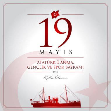 19 mayis Ataturku anma, genclik ve spor bayrami vektör illüstrasyonu. (19 Mayıs, Atatürk, Gençlik ve Spor Günü Türkiye kutlama kartı.)