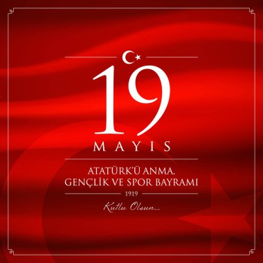 19 mayis Ataturku anma, genclik ve spor bayrami vektör illüstrasyonu. (19 Mayıs, Atatürk, Gençlik ve Spor Günü Türkiye kutlama kartı.)