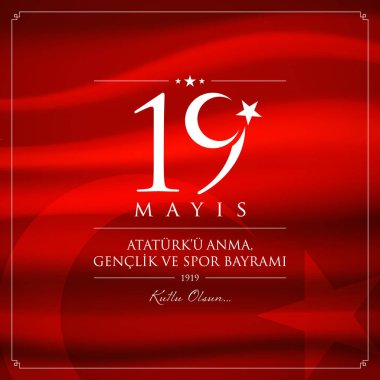 19 mayis Ataturku anma, genclik ve spor bayrami vektör illüstrasyonu. (19 Mayıs, Atatürk, Gençlik ve Spor Günü Türkiye kutlama kartı.)