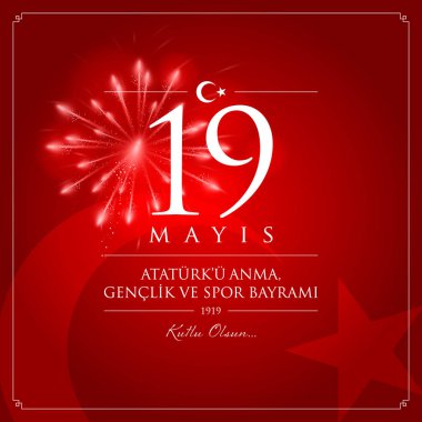19 mayis Ataturku anma, genclik ve spor bayrami vektör illüstrasyonu. (19 Mayıs, Atatürk, Gençlik ve Spor Günü Türkiye kutlama kartı.)