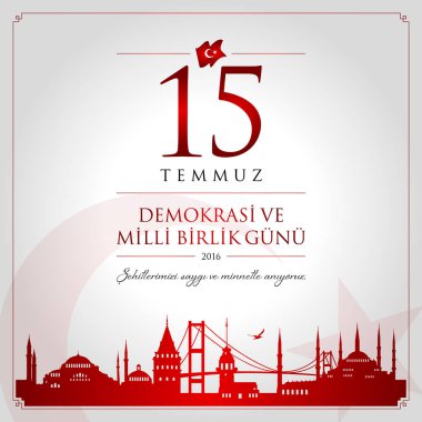15 temmuz demokrasi ve milli birlik vektör illüstrasyonu. (15 Temmuz, Türkiye Demokrasi ve Ulusal Birlik Günü kutlama kartı.)