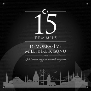 15 temmuz demokrasi ve milli birlik vektör illüstrasyonu. (15 Temmuz, Türkiye Demokrasi ve Ulusal Birlik Günü kutlama kartı.)