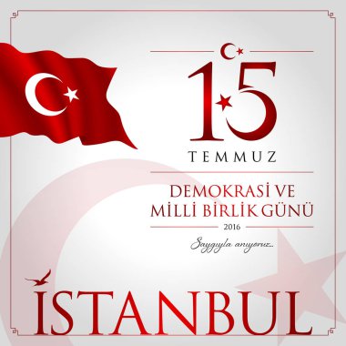 15 temmuz demokrasi ve milli birlik vektör illüstrasyonu. (15 Temmuz, Türkiye Demokrasi ve Ulusal Birlik Günü kutlama kartı.)