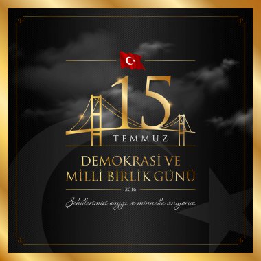 15 temmuz demokrasi ve milli birlik vektör illüstrasyonu. (15 Temmuz, Türkiye Demokrasi ve Ulusal Birlik Günü kutlama kartı.)