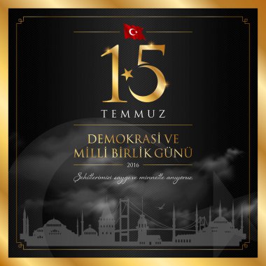 15 temmuz demokrasi ve milli birlik vektör illüstrasyonu. (15 Temmuz, Türkiye Demokrasi ve Ulusal Birlik Günü kutlama kartı.)