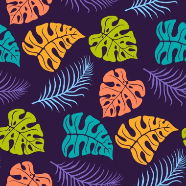 Kusursuz tropikal yaprak deseni ve arkaplan vektör çizimi