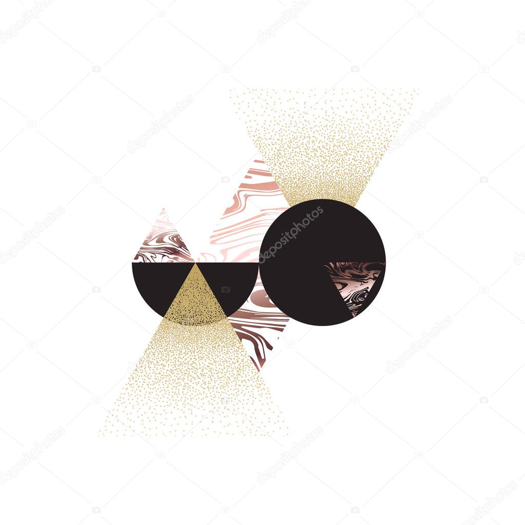 Abstract geometric element, gold and pink pattern, graphic with triangles, vector illustration