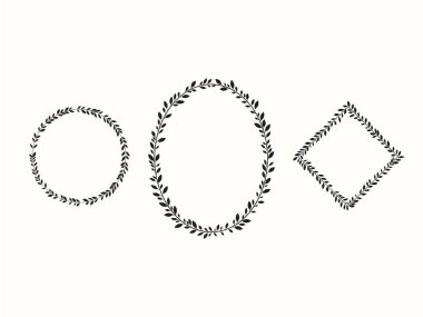 Defne çelenk, oval, elips, daire, kare kümesi. Vektör çizim, Eps 10