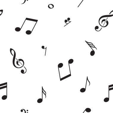Müzik arka plan, notlar, seamless modeli. Beyaz arka plan üzerinde vektör çizim