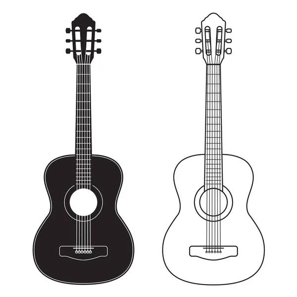 Ikone Der Gitarre Silhouette Liniendesign Vektorabbildung Isoliert Auf Weiß — Stockvektor