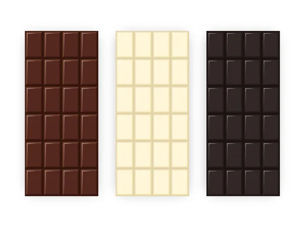 Conjunto Barras Chocolate Branco Escuro Leite Ilustração Vetorial Eps — Vetor de Stock