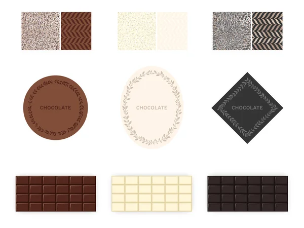 Conjunto Barras Chocolate Blanco Oscuro Leche Ilustración Vectorial Eps Con — Vector de stock