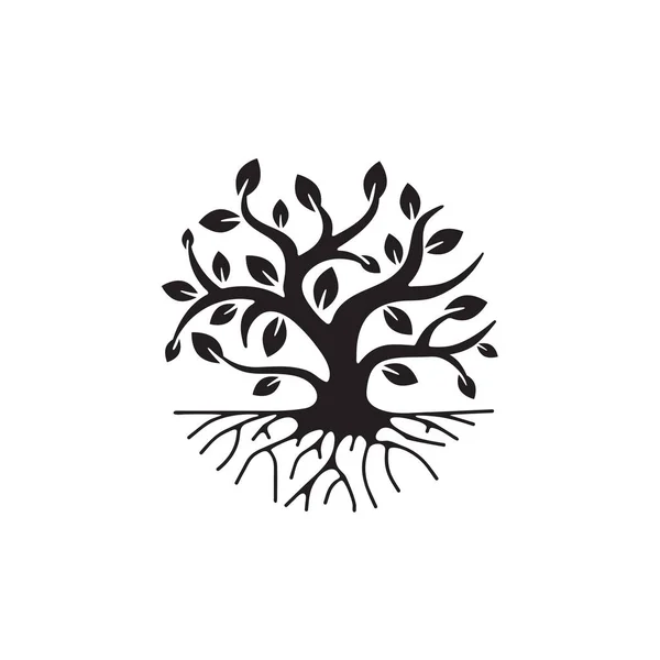 Strom Kořeny Jednoduché Ikony Vektorové Ilustrace Bílém Pozadí — Stockový vektor