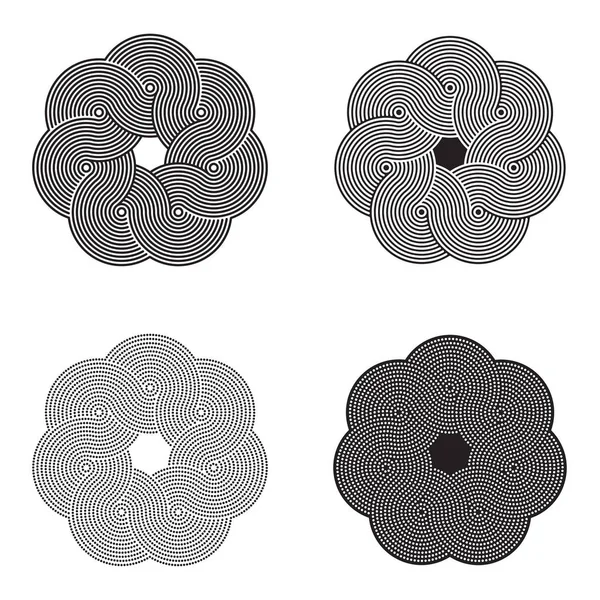 Interlaced Circle Intertwined Element Line Design Set Vector Illustrations Isolated — Stock Vector