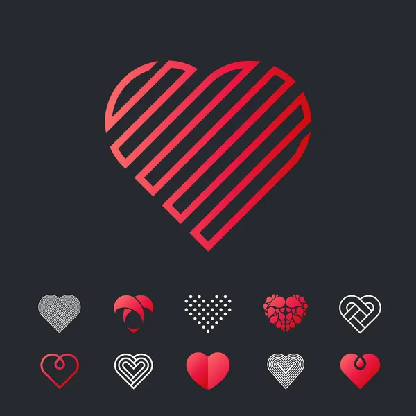 Cuore Icona Impostata Illustrazione Vettoriale Elementi Design Semplici — Vettoriale Stock