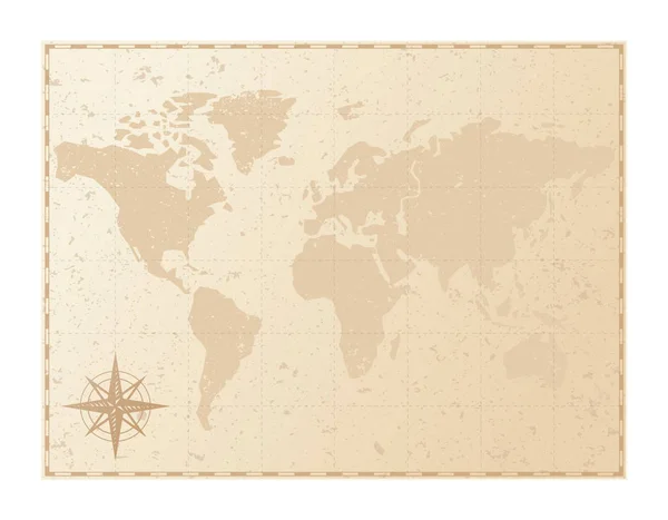 Alte Alte Papierkarte Mit Kompass Vektor Illustration Isoliert Auf Weißem — Stockvektor