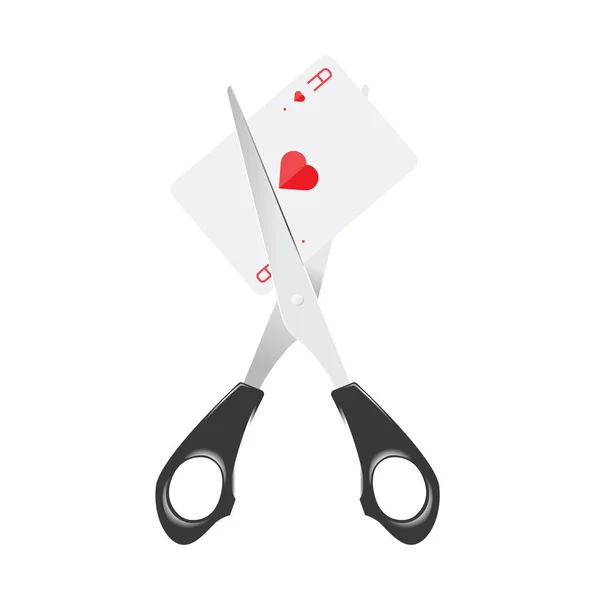 Schere Schneidet Rote Pokerkarte Ass Kein Glücksspiel Vektor Illustration Isoliert — Stockvektor