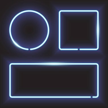 Mavi neon kare, daire, kare, dikdörtgen. Vektör çizim