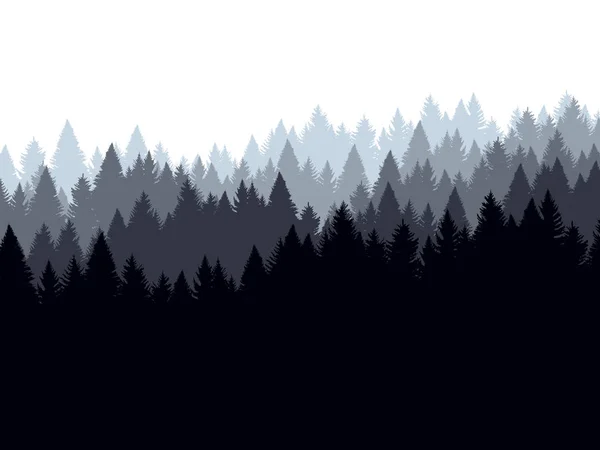 Fondo Forestal Árboles Coníferas Ilustración Vectorial Paisaje Con Bosques Silueta — Vector de stock