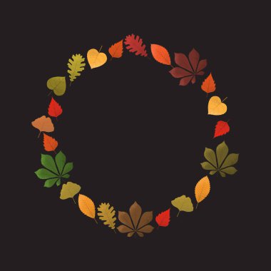 Sonbahar yaprakları ile arka plan. Daire tasarım öğesi, vektör çizim